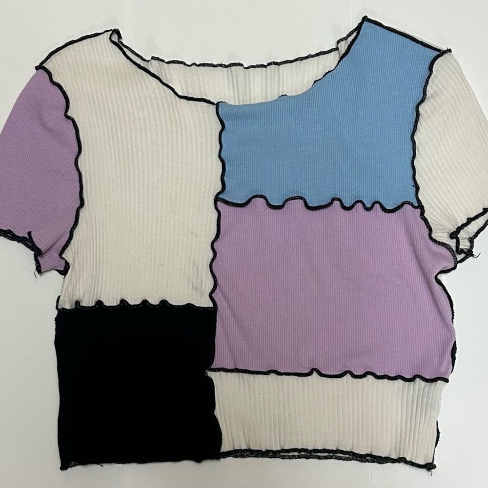 SHEIN Multicolor Patchwork Short Sleeve Top